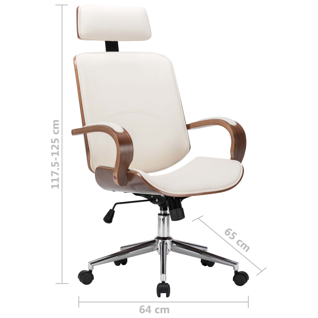 vidaXL grozāms biroja krēsls, krēmkrāsas mākslīgā āda un liekts koks