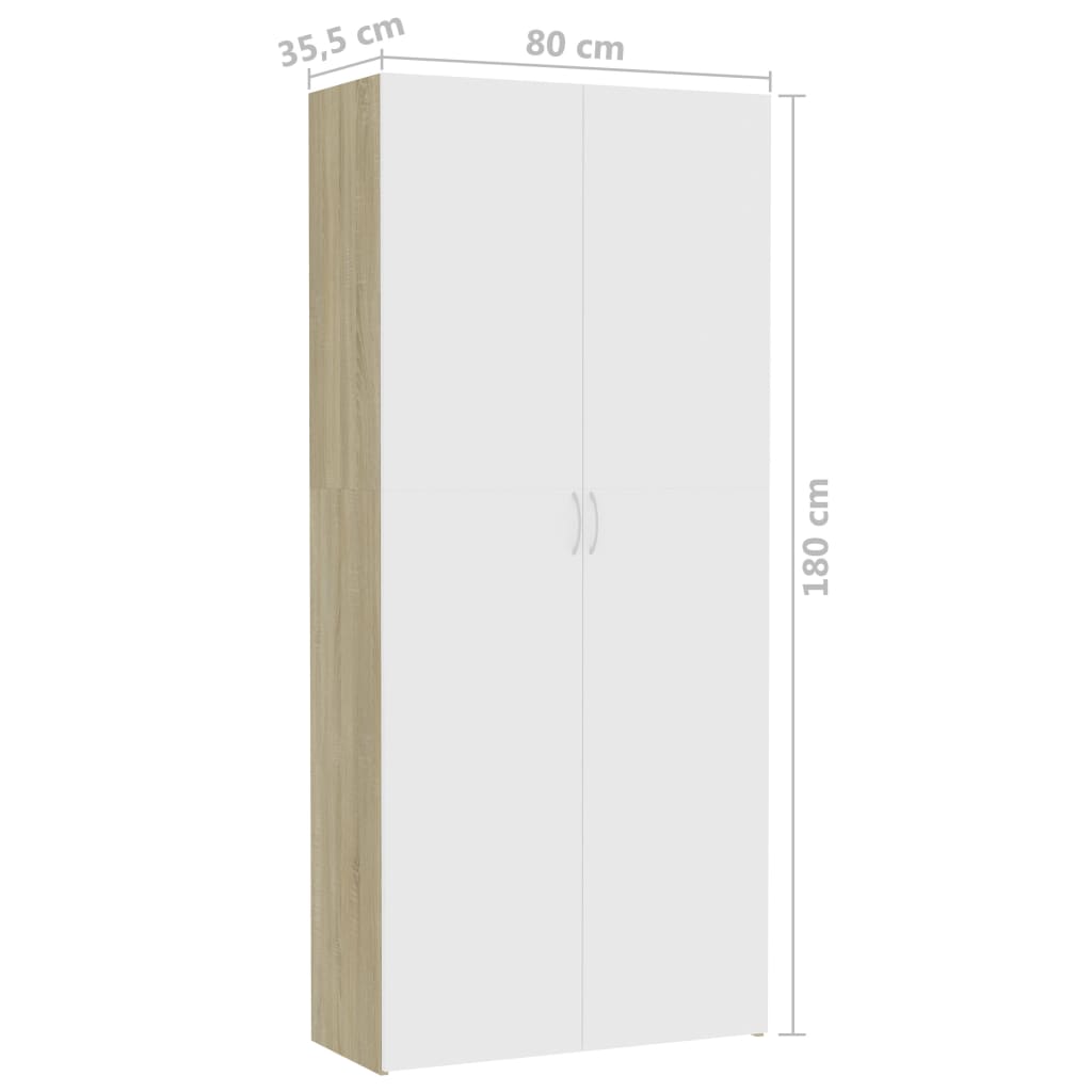 vidaXL skapis, 80x35,5x180 cm, kokskaidu plāksne, balts un ozola krāsā