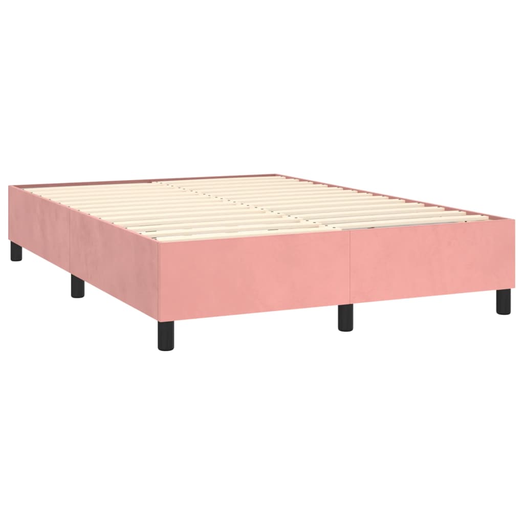 vidaXL atsperu gulta ar matraci, LED, rozā samts, 140x190 cm