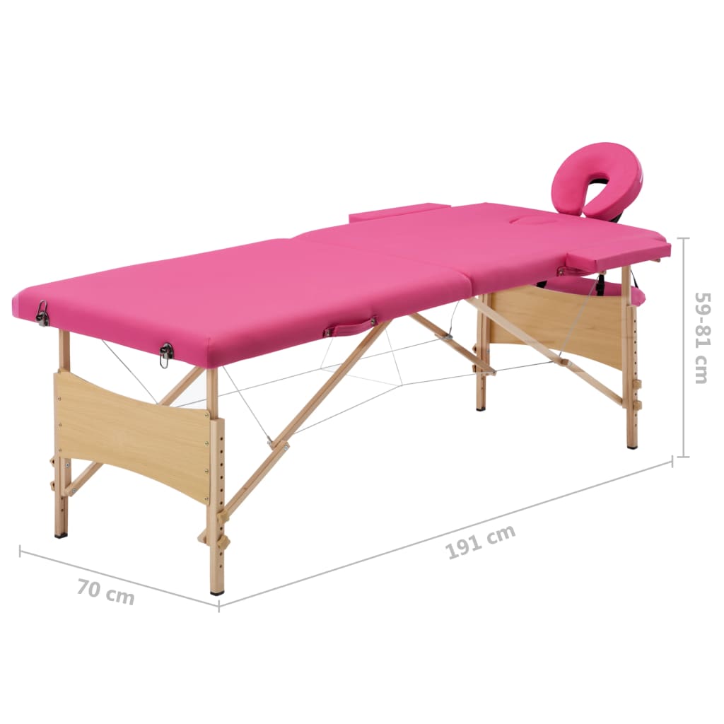 vidaXL saliekams masāžas galds, 2 daļas, koks, rozā