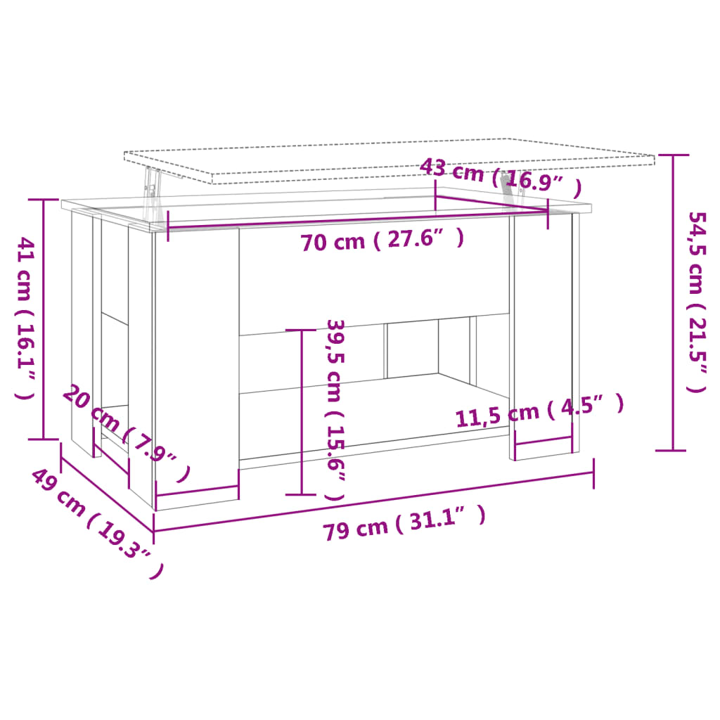 vidaXL kafijas galdiņš, melns, 79x49x41 cm, inženierijas koks
