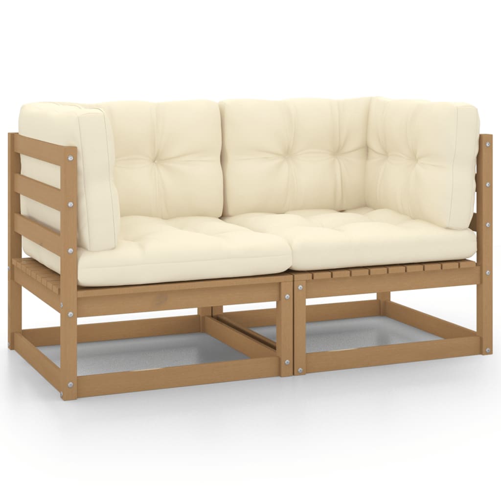 vidaXL 2-vietīgs dārza dīvāns ar matračiem, medus brūns priedes koks