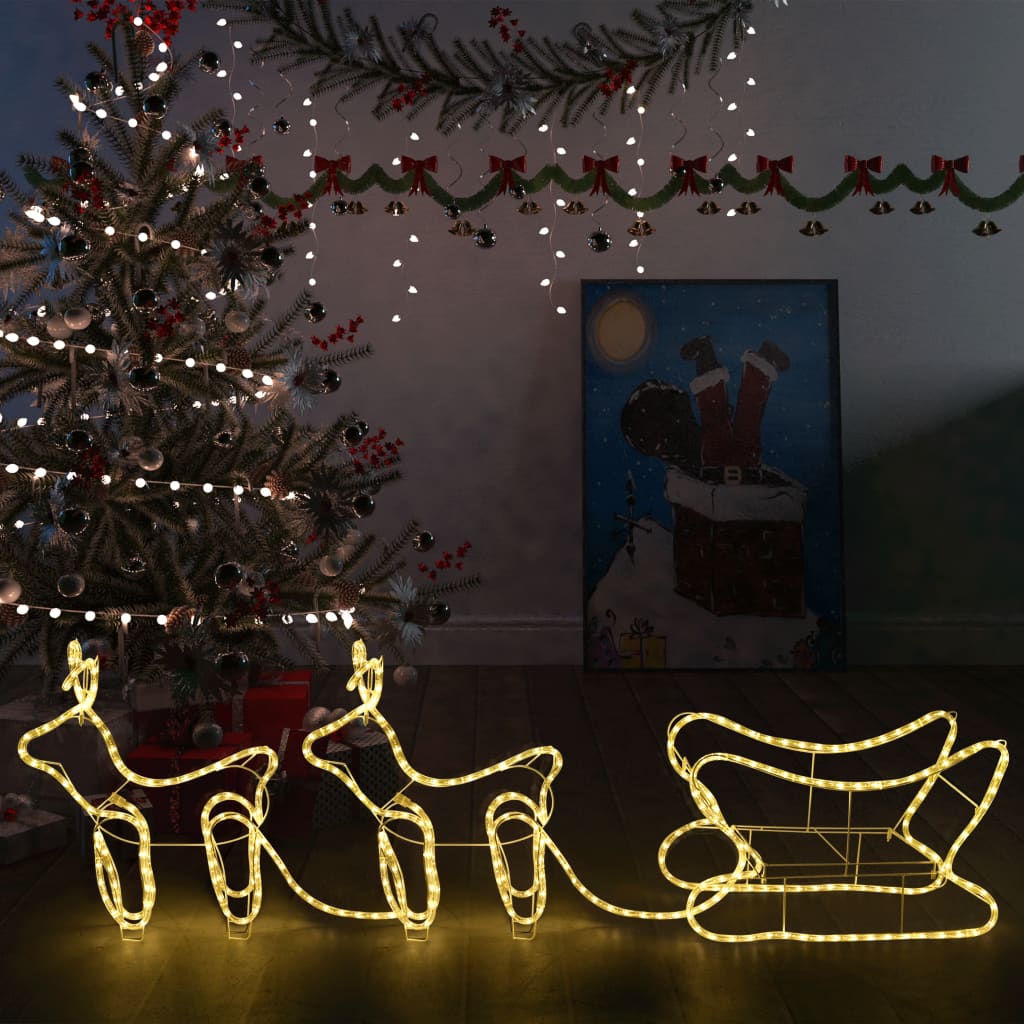 vidaXL Ziemassvētku dekorācija, ziemeļbrieži un kamanas, 576 LED