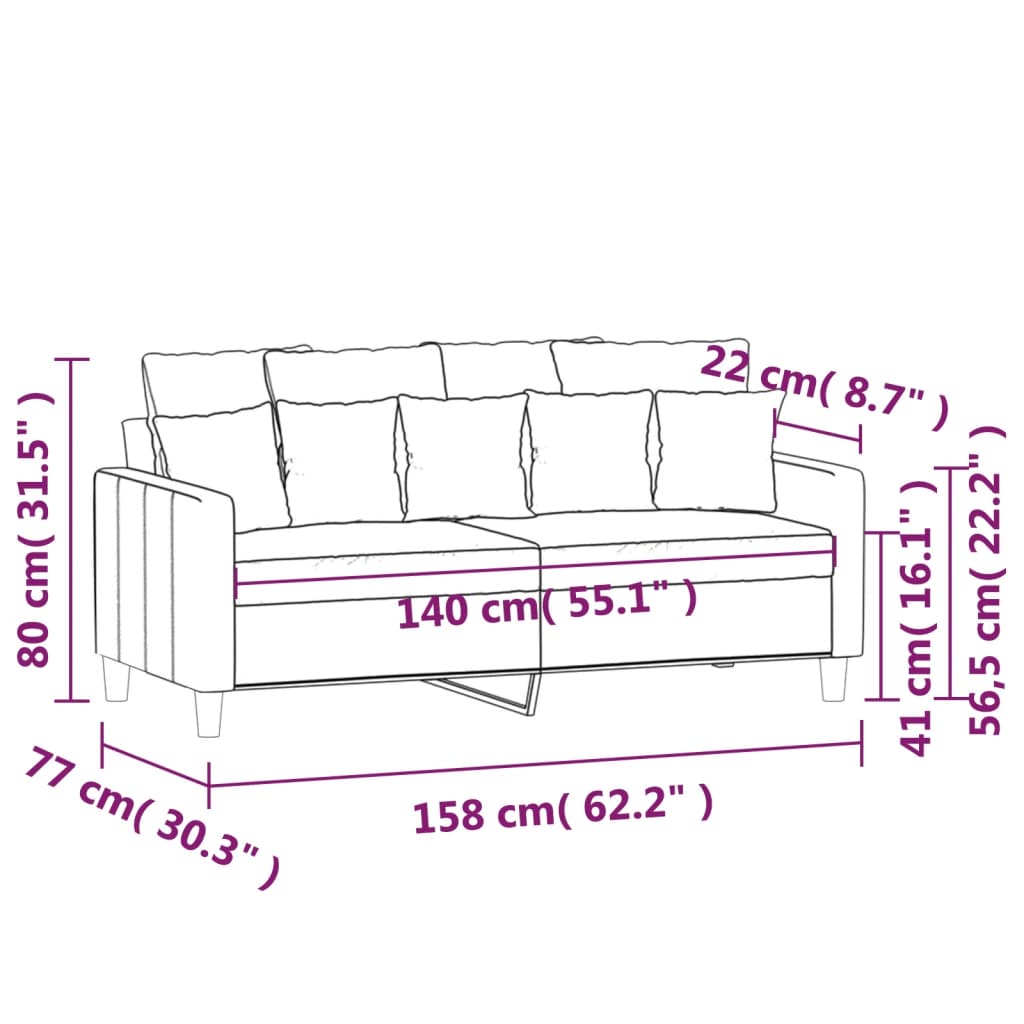 vidaXL divvietīgs dīvāns, gaiši pelēks, 140 cm, samts