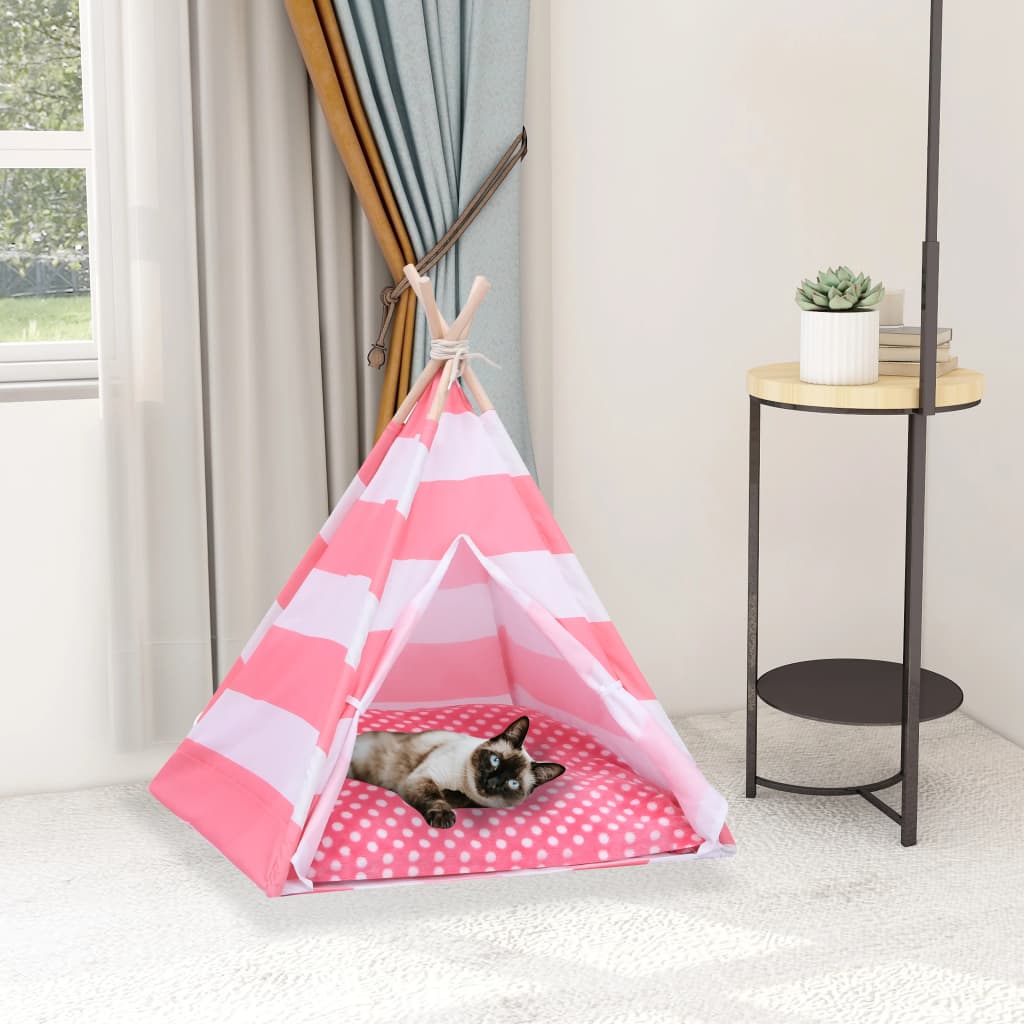 vidaXL kaķu telts ar somu, vigvama forma, svītraina, 60x60x70 cm