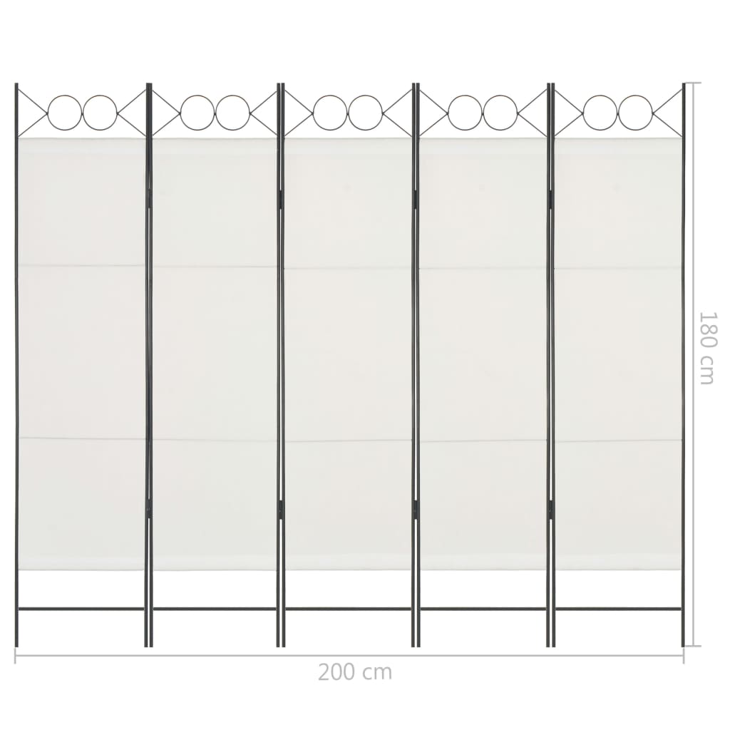 vidaXL 5-paneļu istabas aizslietnis, 200x180 cm, balts
