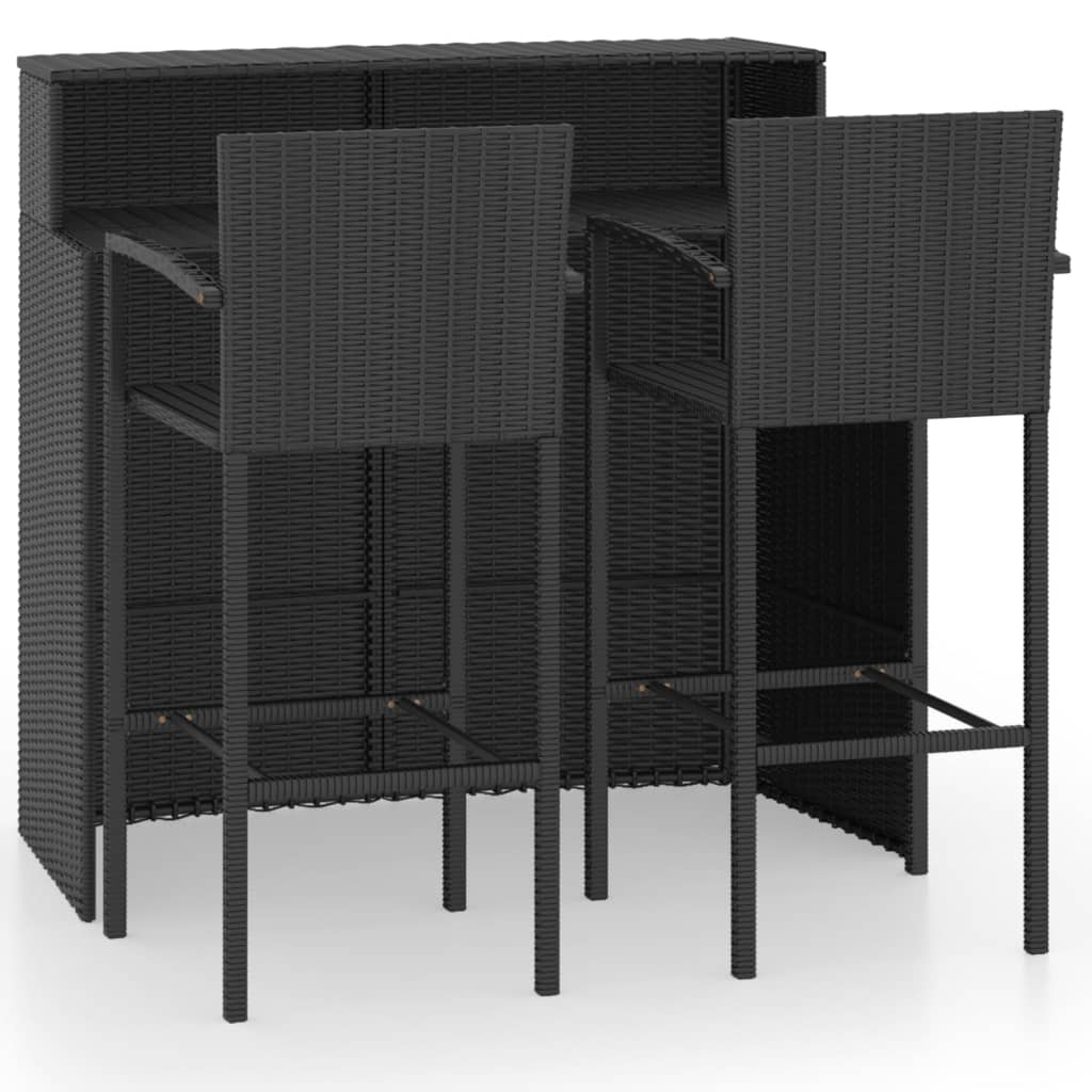vidaXL 3-daļīgs dārza bāra mēbeļu komplekts, melns