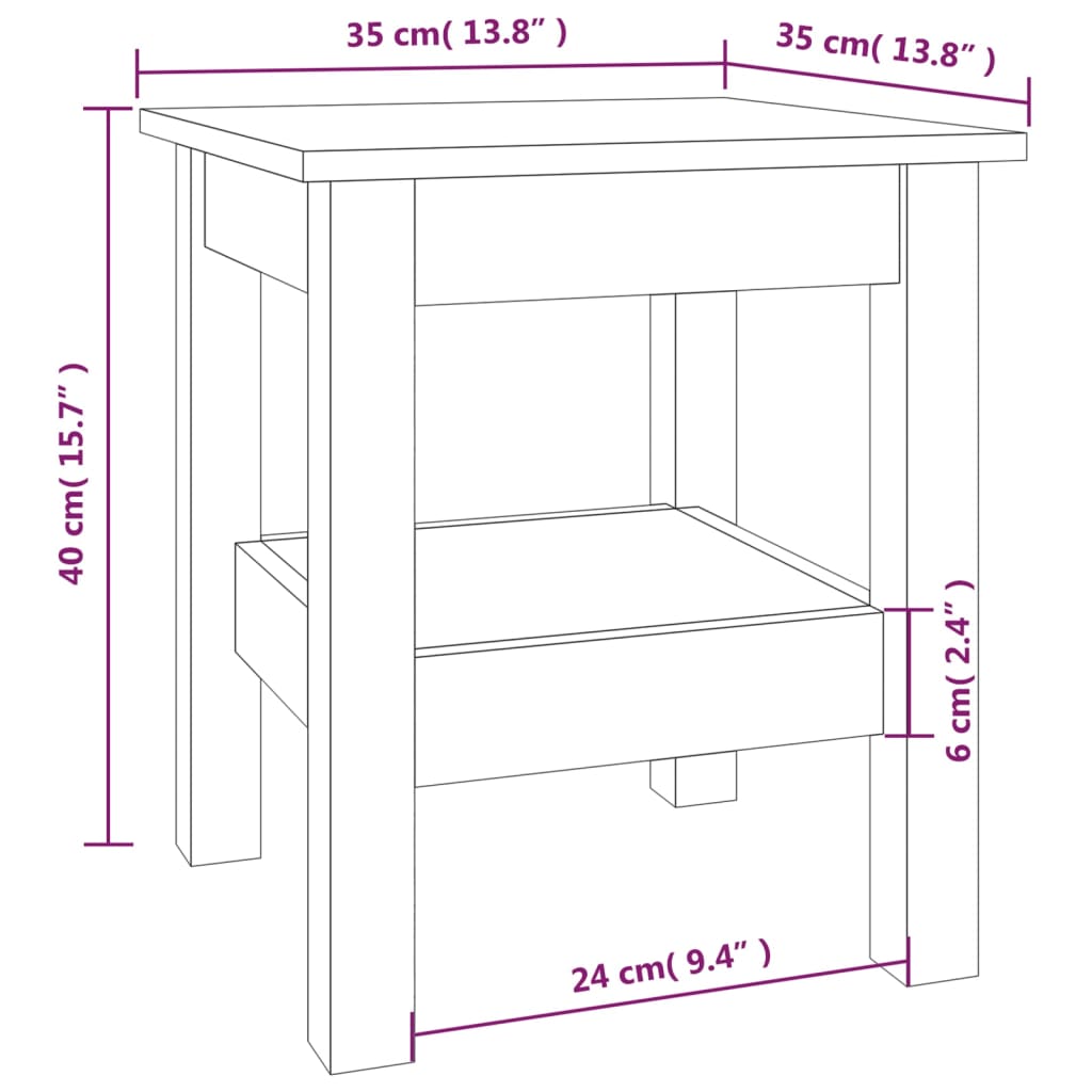 vidaXL kafijas galdiņš, pelēks, 35x35x40 cm, priedes masīvkoks