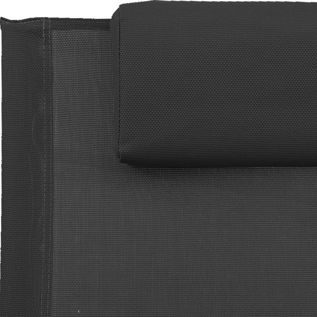 vidaXL sauļošanās zvilnis ar spilvenu, tērauds un melns tekstilēns