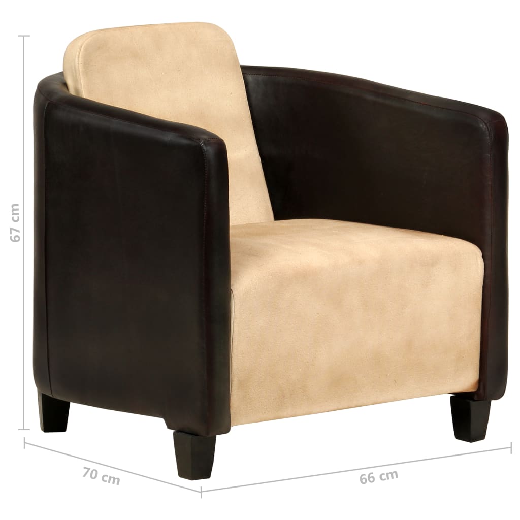 vidaXL atpūtas krēsls, dzeltenbrūna un melna dabīgā āda
