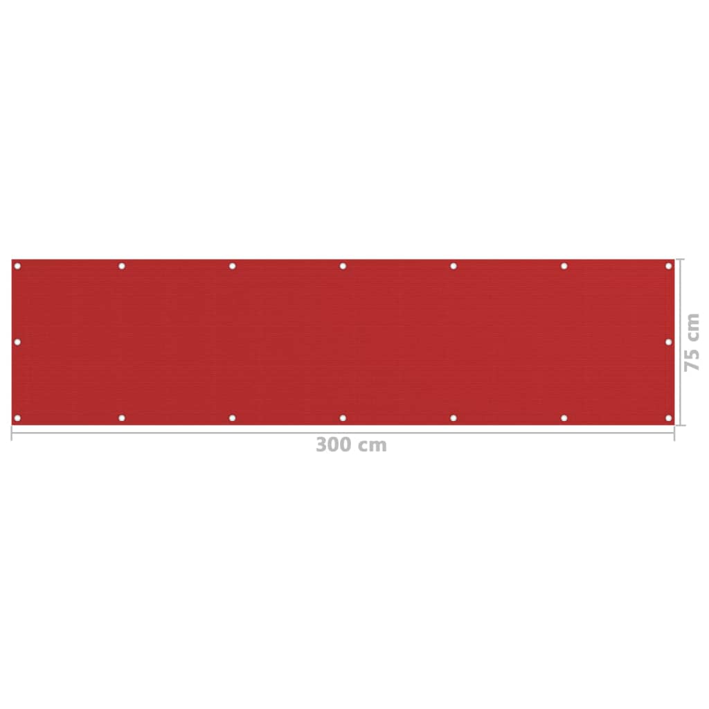 vidaXL balkona aizslietnis, 75x300 cm, sarkans HDPE