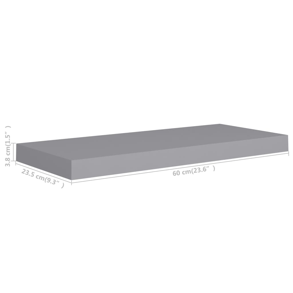 vidaXL sienas plaukti, 4 gab., pelēki, 60x23,5x3,8 cm, MDF