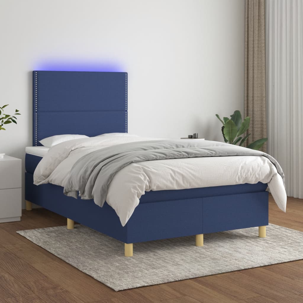 vidaXL atsperu gulta ar matraci, LED, zils audums, 120x190 cm