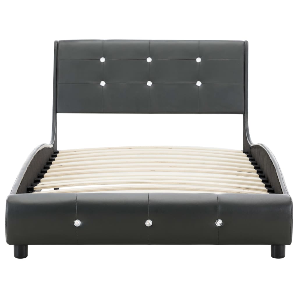 vidaXL gulta ar matraci, pelēka, 90x200 cm, mākslīgā āda