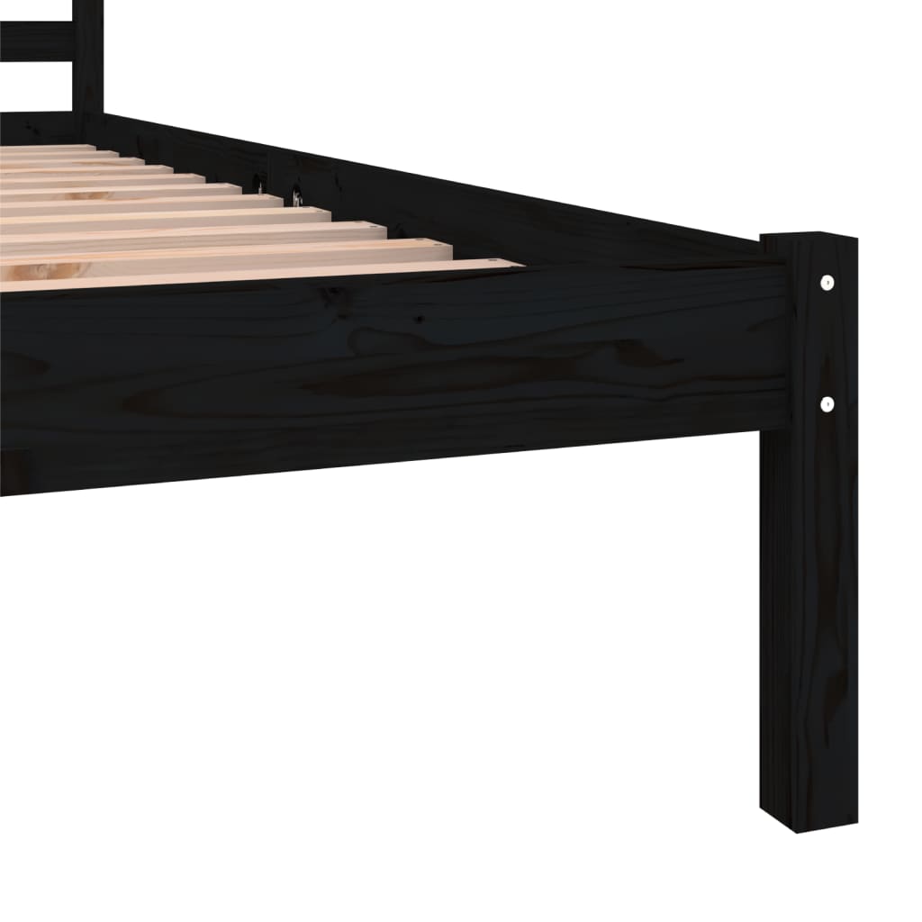 vidaXL gultas rāmis, priedes masīvkoks, 75x190 cm, melns