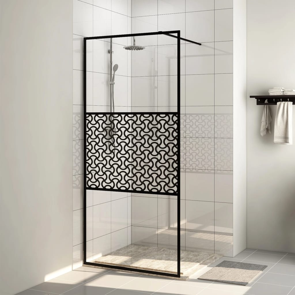 vidaXL dušas siena, caurspīdīgs ESG stikls, 80x195 cm, melna