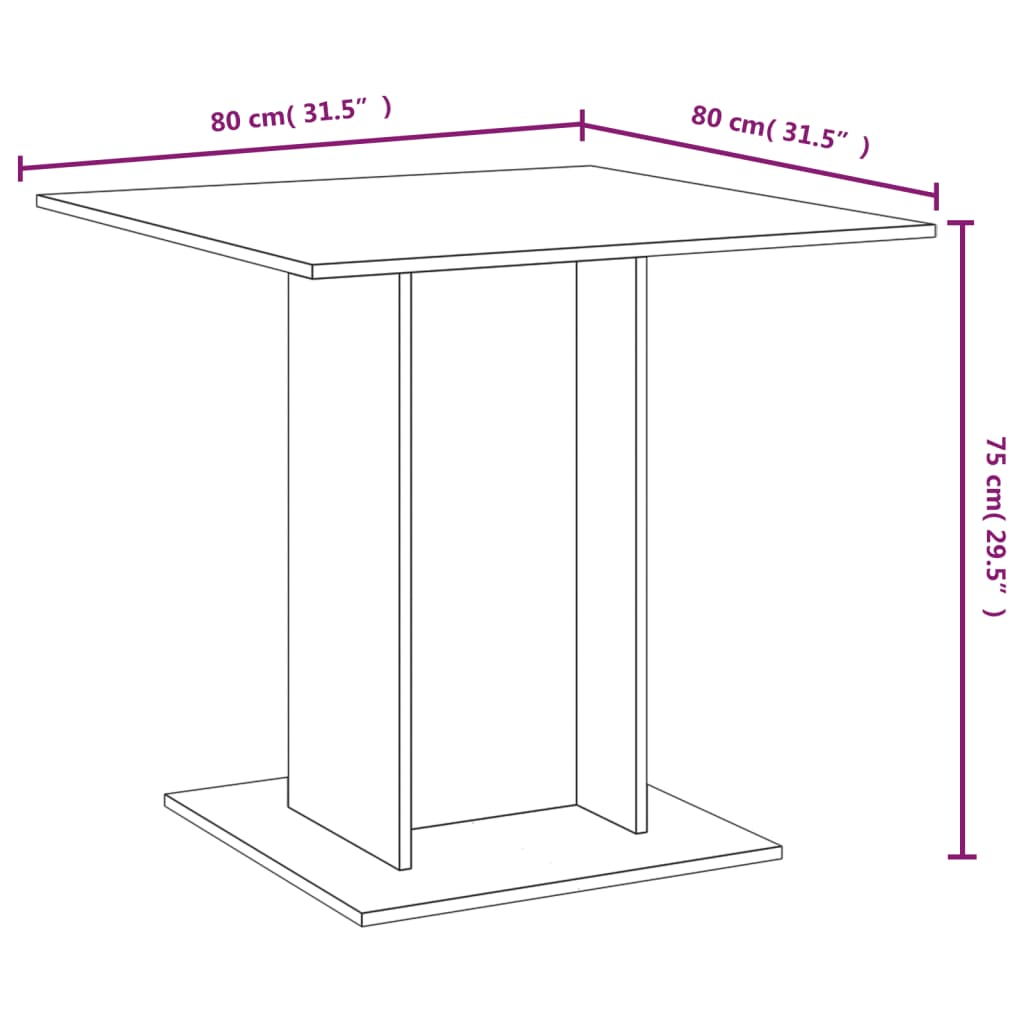 vidaXL virtuves galds, ozolkoka krāsa, 80x80x75 cm, inženierijas koks