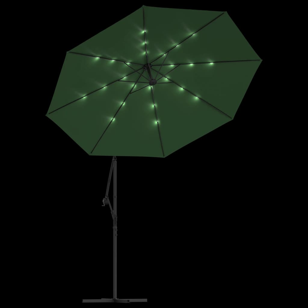 vidaXL saulessargs ar LED, iekarams, 300 cm, metāla kāts, zaļš