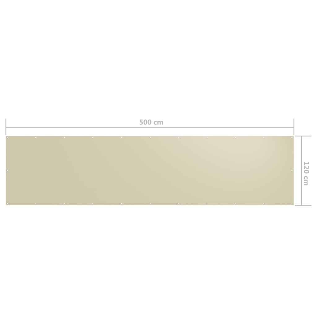 vidaXL balkona aizslietnis, 120x500 cm, krēmkrāsas audums