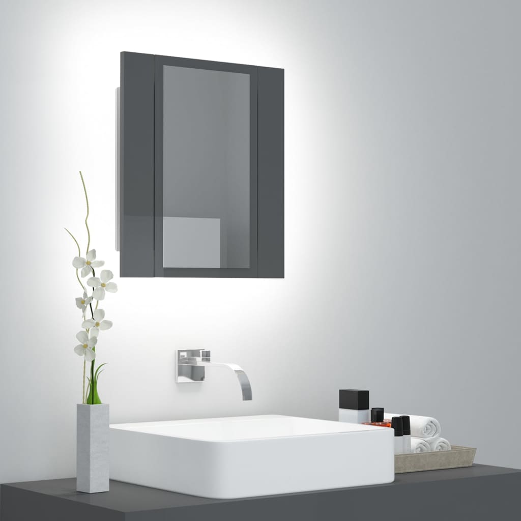 vidaXL vannasistabas spoguļskapītis ar LED, pelēks, 40x12x45cm, akrils