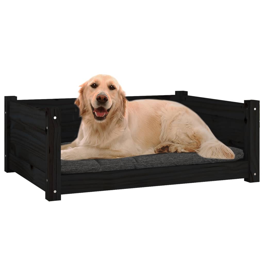 vidaXL suņu gulta, melna, 75,5x55,5x28 cm, priedes masīvkoks