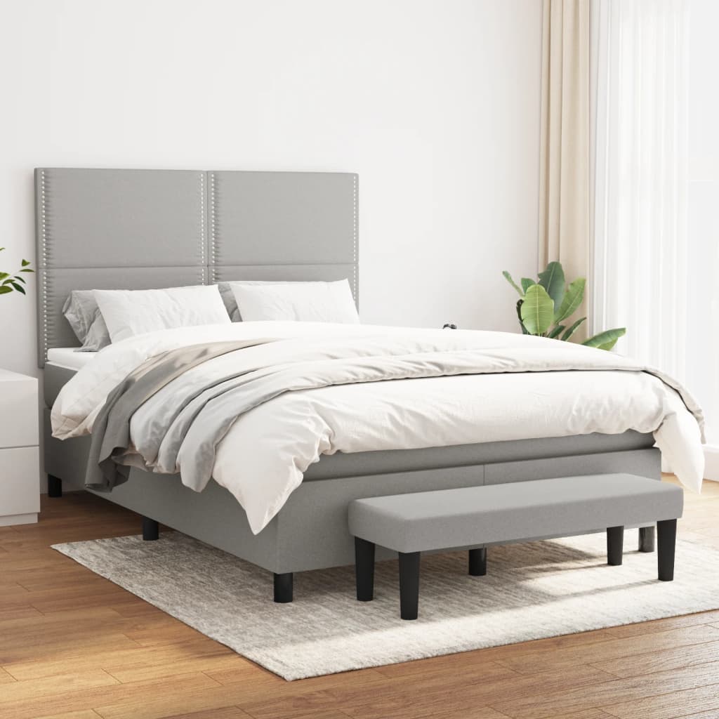 vidaXL atsperu gulta ar matraci, gaiši pelēka audums, 140x190 cm
