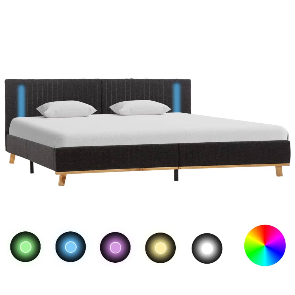 vidaXL gultas rāmis ar LED, tumši pelēks audums, 180x200 cm