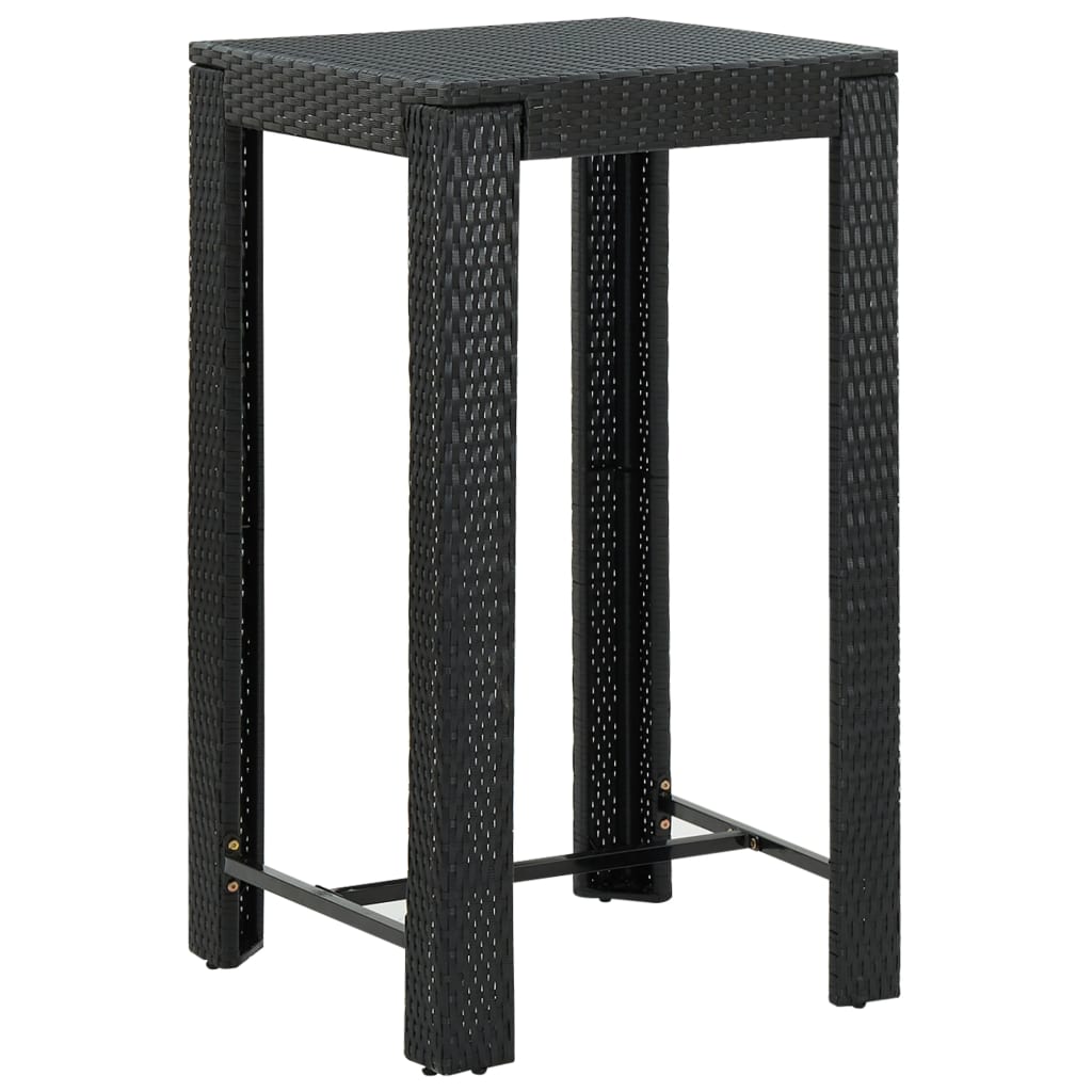 vidaXL dārza bāra galds, melns, 60,5x60,5x110,5 cm, PE rotangpalma
