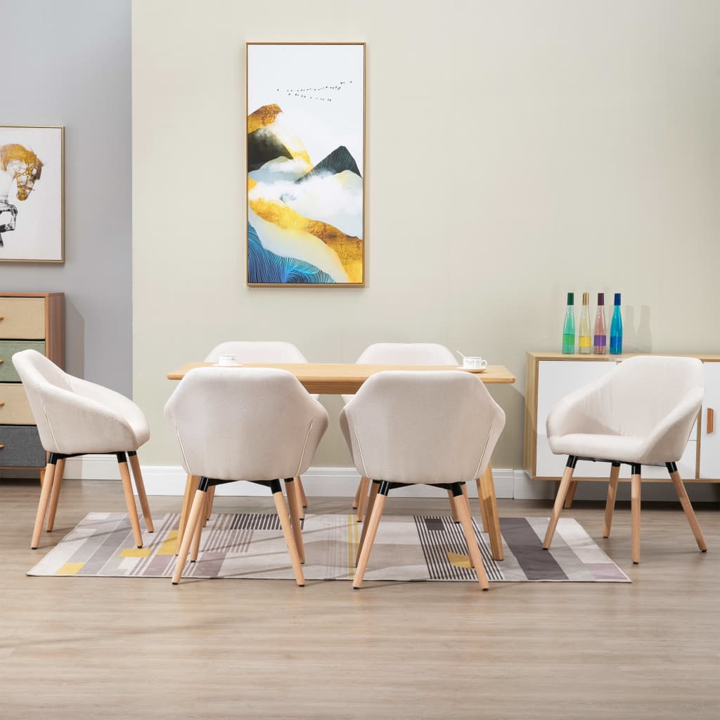 vidaXL virtuves krēsli, 6 gab., krēmkrāsas audums