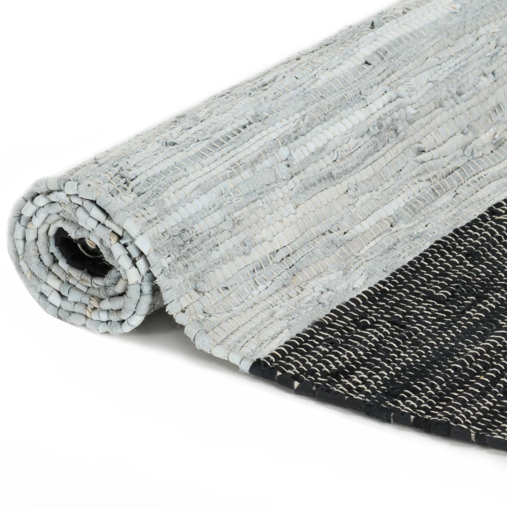vidaXL Chindi paklājs, pelēkmelns, 120x170 cm, pīts ar rokām, āda
