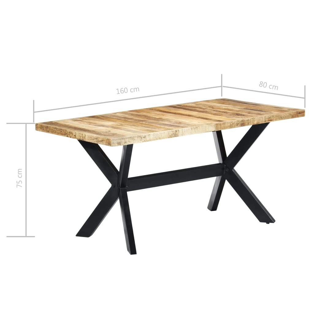 vidaXL virtuves galds, 160x80x75 cm, neapstrādāts mango masīvkoks