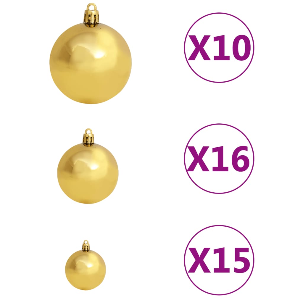 vidaXL Ziemassvētku bumbu komplekts, 120 gb., 300 LED, zelta, bronzas
