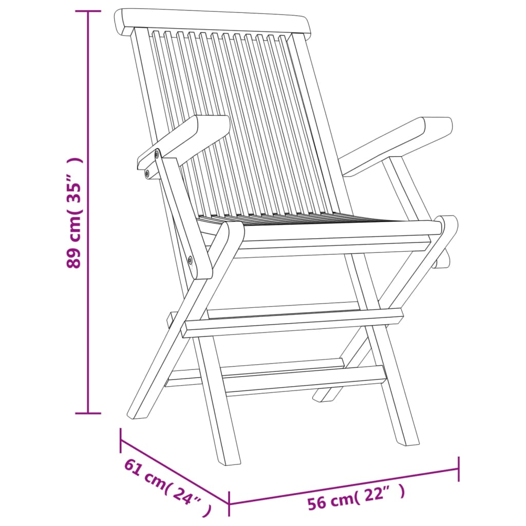 vidaXL saliekami dārza krēsli, 6 gab., 56x61x89 cm, masīvs tīkkoks