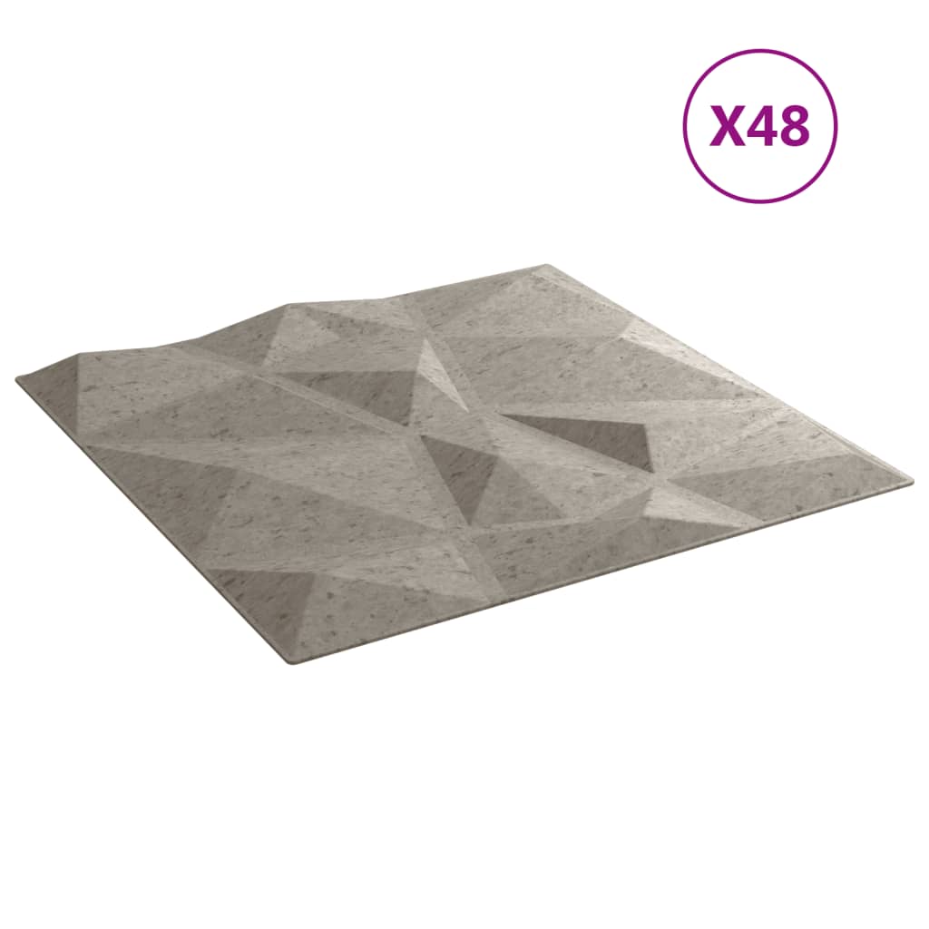 vidaXL sienas paneļi, 48 gab., pelēki, 50x50 cm, XPS, 12 m², dimants