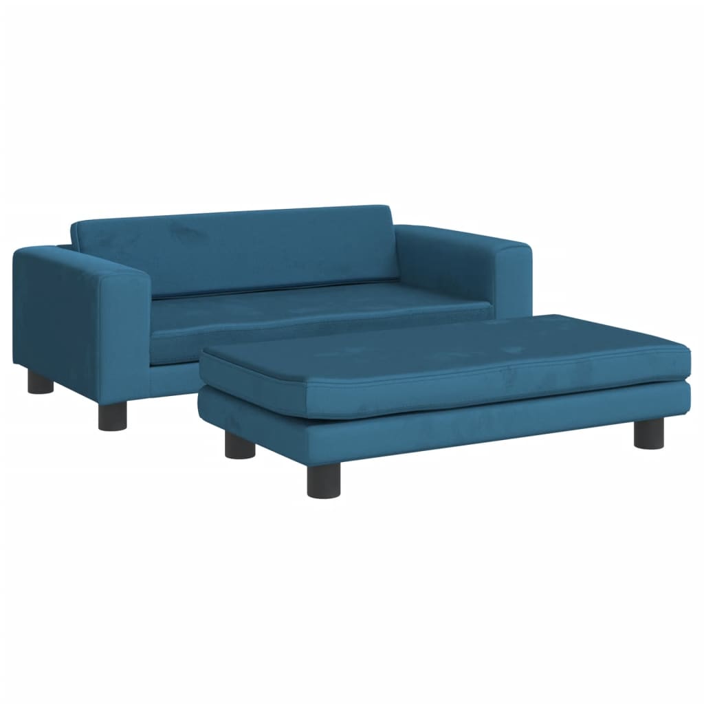 vidaXL bērnu dīvāns ar soliņu, zils, 100x50x30 cm, samts
