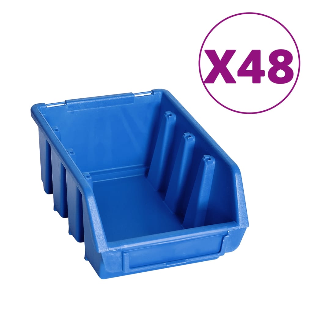 vidaXL 128-daļīgs sienas plaukts ar kastītēm un paneļiem, zils, melns