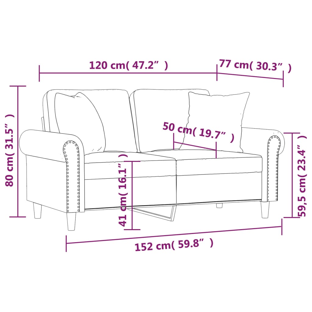 vidaXL divvietīgs dīvāns ar spilveniem, gaiši pelēks, 120 cm, samts