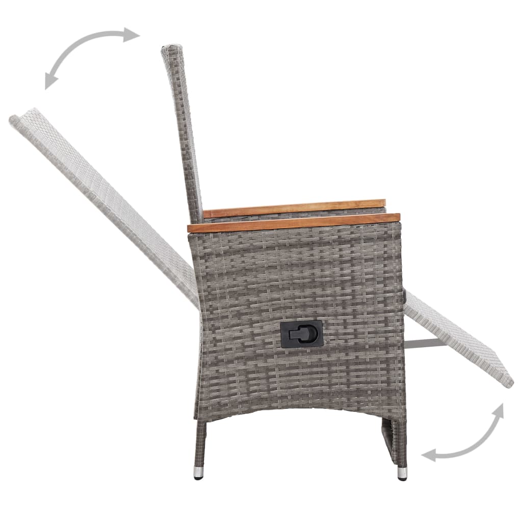 vidaXL atgāžami dārza krēsli, 2 gab., matrači, pelēka PE rotangpalma