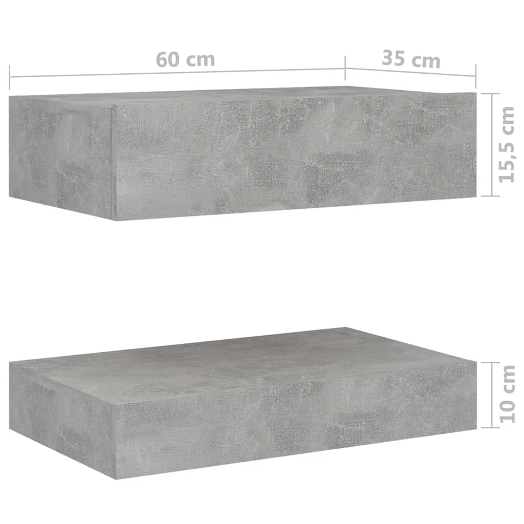 vidaXL naktsskapītis, 60x35 cm, betona pelēks, skaidu plāksne
