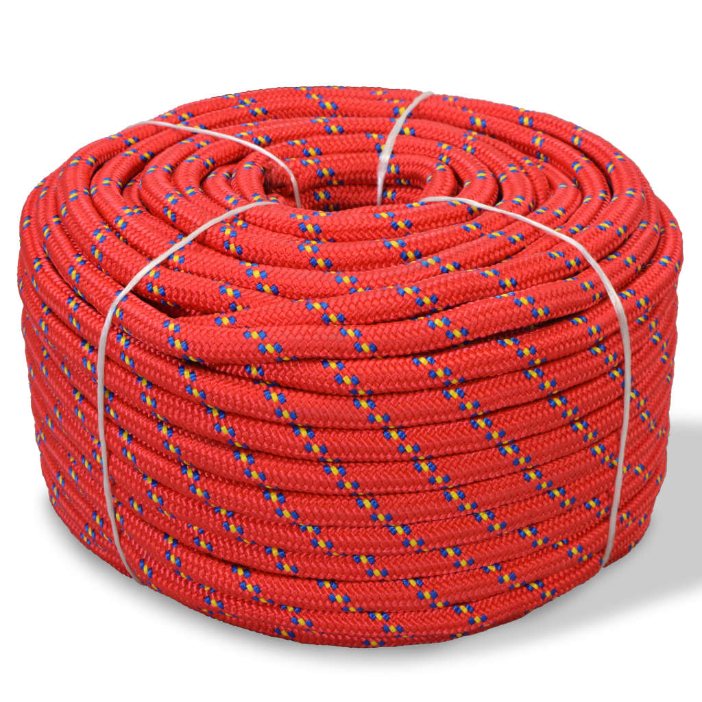 vidaXL pietauvošanās virve, 8 mm, 100 m, polipropilēns, sarkana