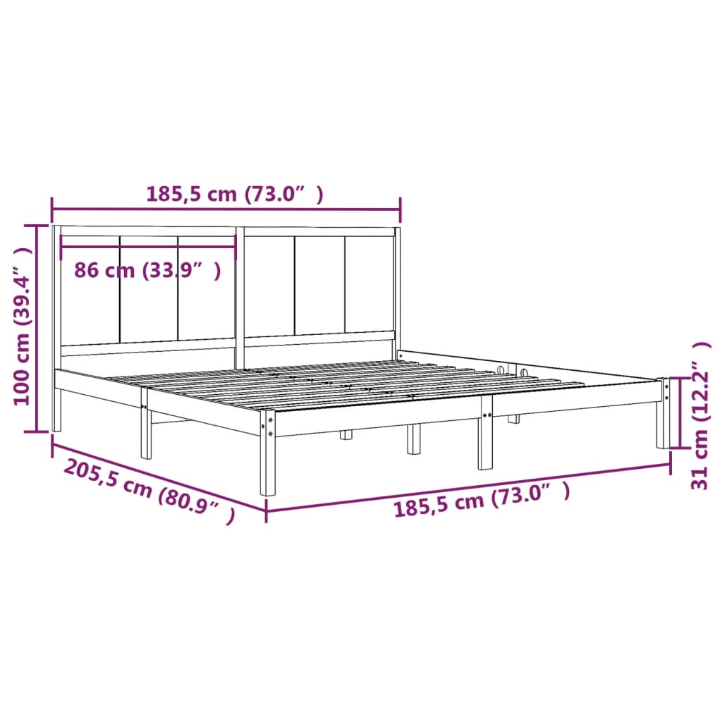 vidaXL gultas rāmis, priedes masīvkoks, 180x200 cm, divvietīgs
