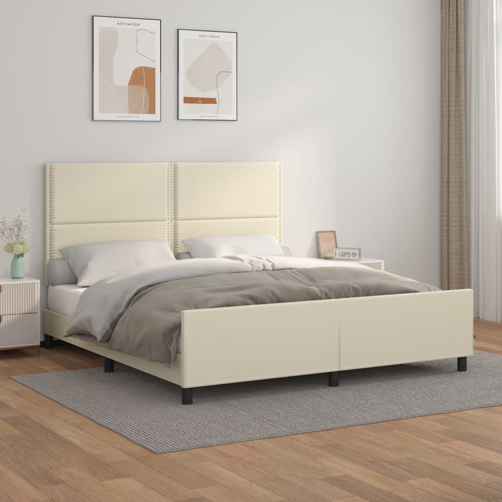 vidaXL gultas rāmis ar galvgali, krēmkrāsas, 180x200 cm, mākslīgā āda