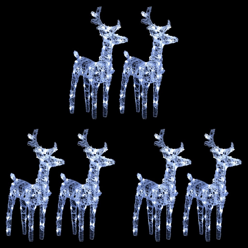 vidaXL Ziemassvētku ziemeļbrieži, 6 gab., 240 vēsi baltas LED, akrils