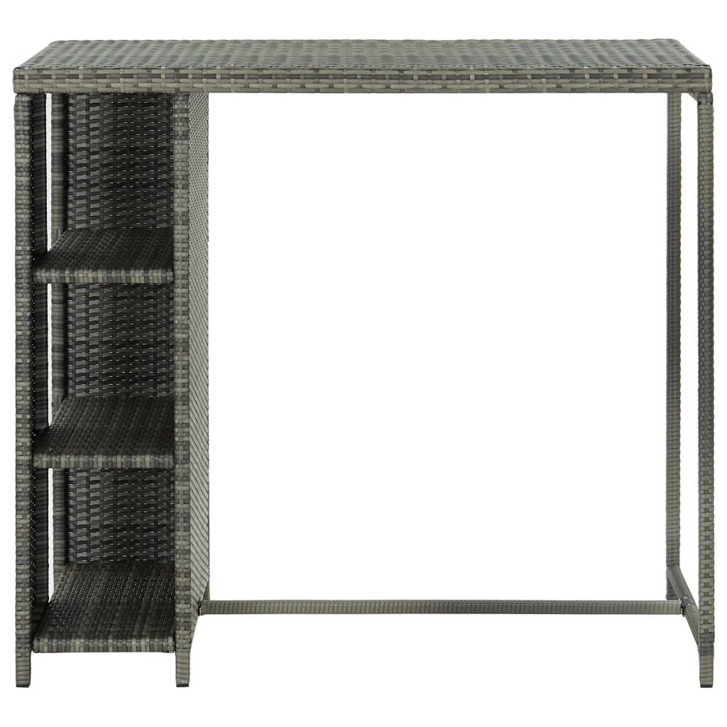 vidaXL bāra galds ar plauktiem, 120x60x110 cm, pelēka PE rotangpalma