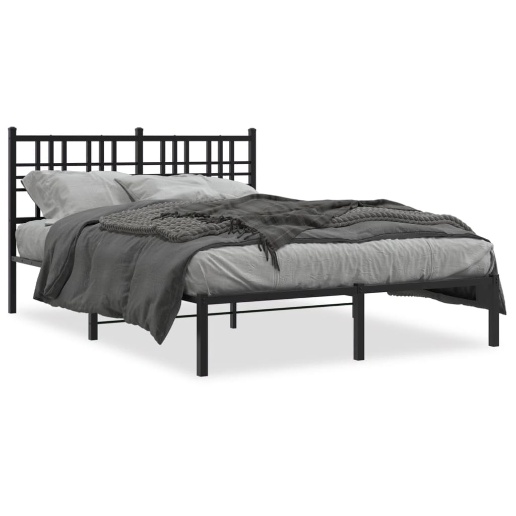 vidaXL gultas rāmis ar galvgali, melns metāls, 135x190 cm