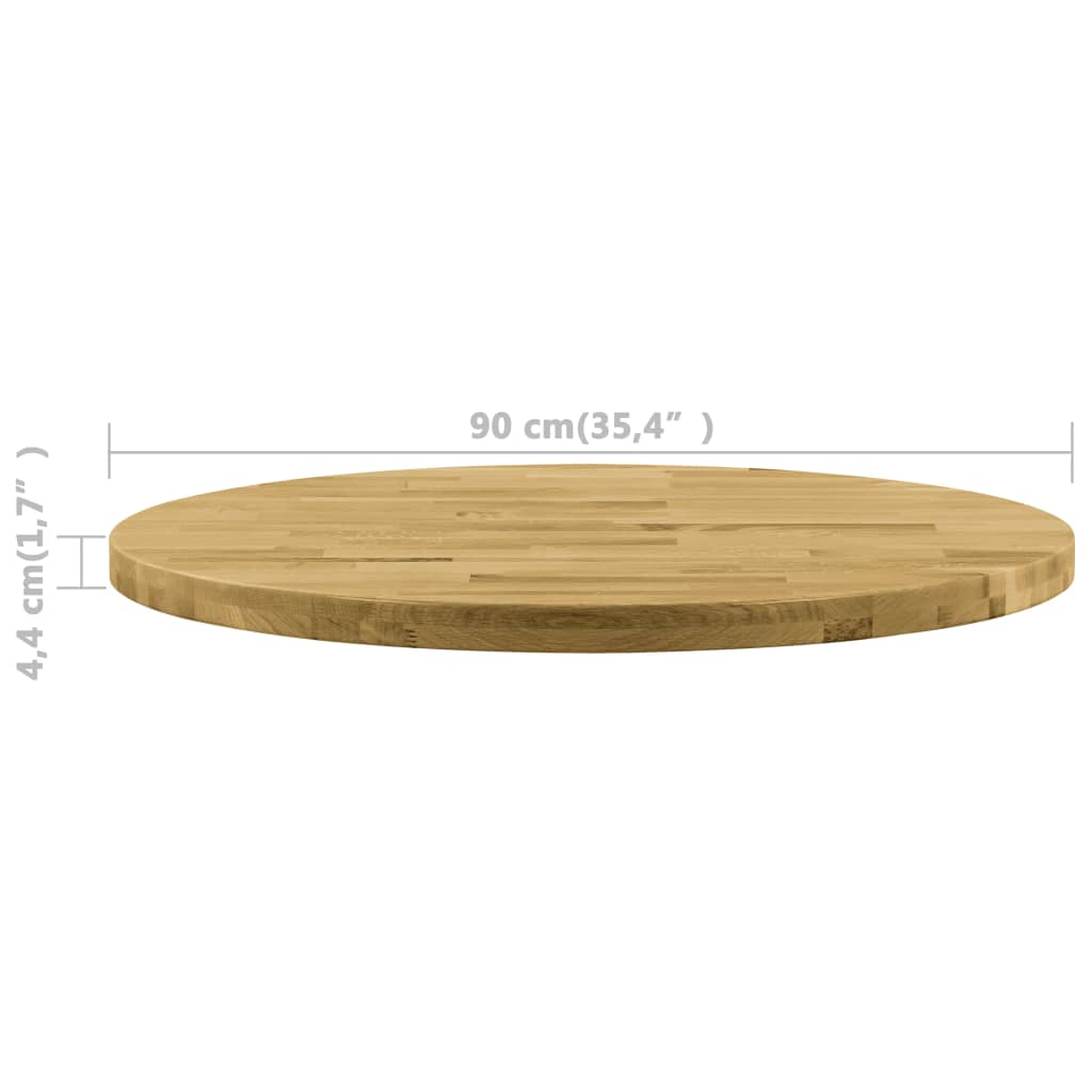 vidaXL galda virsma, 900 mm, 44 mm, apaļa, ozola masīvkoks