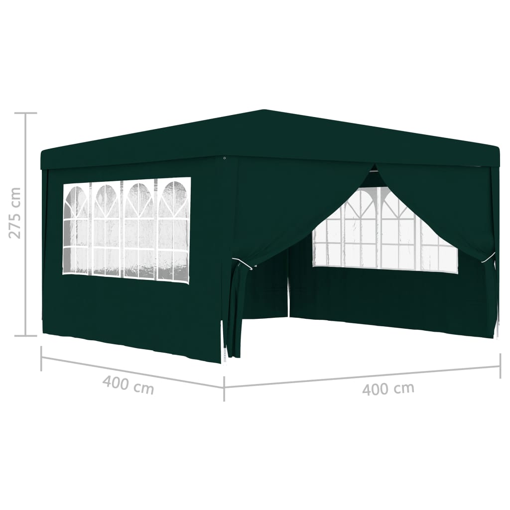 vidaXL dārza nojume ar sānu sienām, profesionāla, 4x4 m, zaļa, 90 g/m²