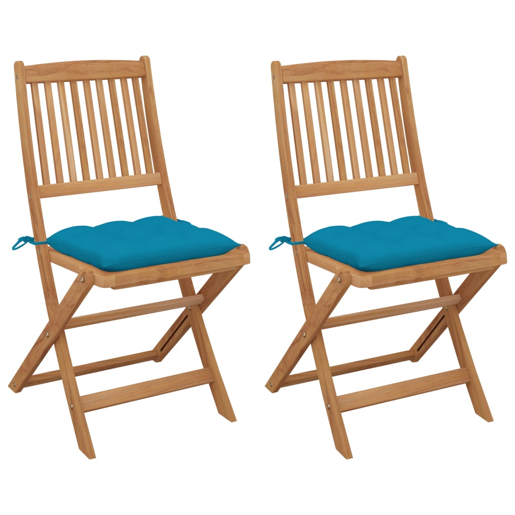 vidaXL saliekami dārza krēsli ar matračiem, 2 gab., akācijas masīvkoks
