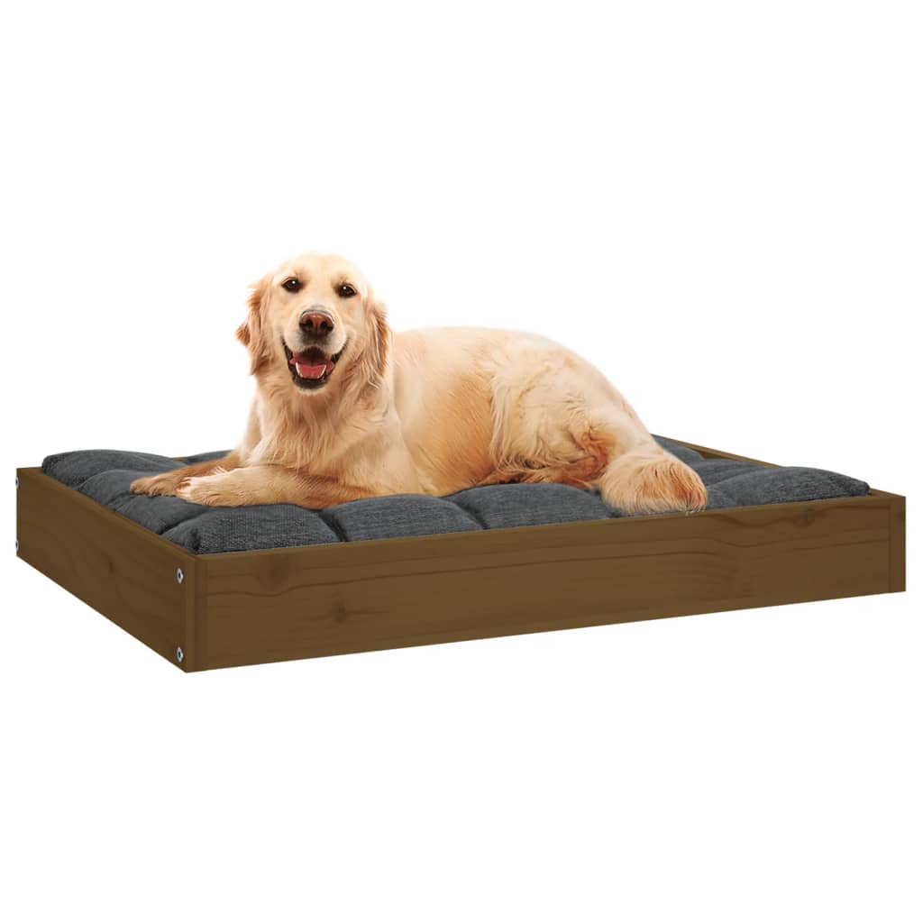 vidaXL suņu gulta, medus brūna, 71,5x54x9 cm, priedes masīvkoks