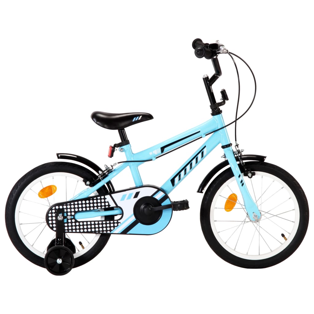 vidaXL bērnu velosipēds, 16 collas, melns ar zilu